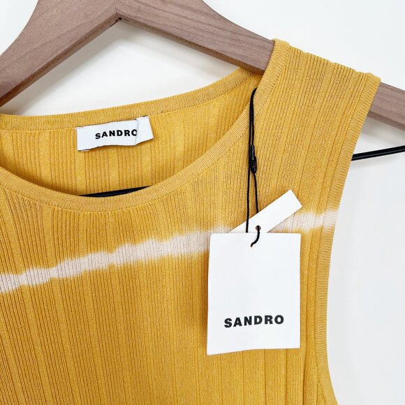 New Sandro Bali One-Sleeve Striped Ribbed Knit Top Sweater Asymmetrical Shirt - Picture 6 of 13